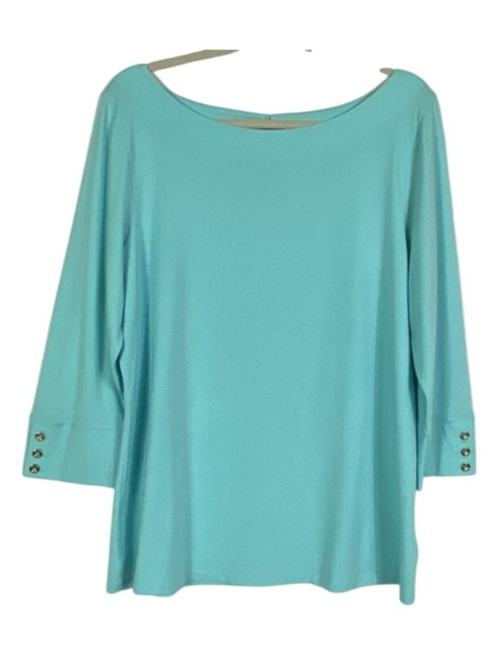 Lilly Pulitzer Salma Top Bayside Blue Pima Cotton 3/4 Sleeve Gold Buttons XL NWT